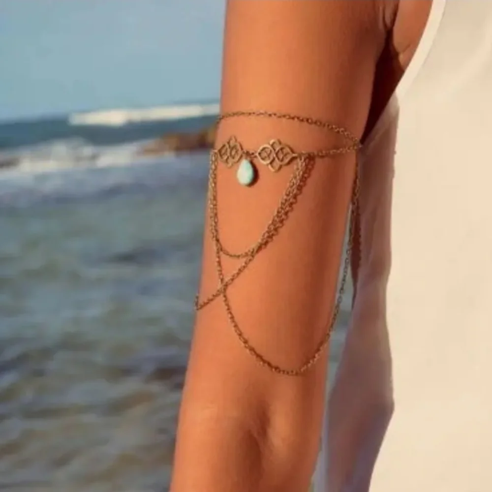 Armband Faux Turquoise Arm Cuff Sleeve Chain Armlet Bracelet Bronze Gold Silver